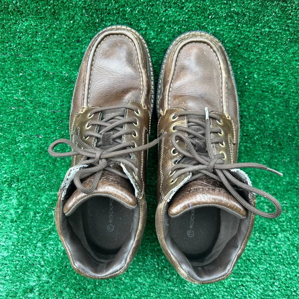 Rockport Mens K57280 Brown Leather Moc Toe Lace Up Ankle Boots Size 8M